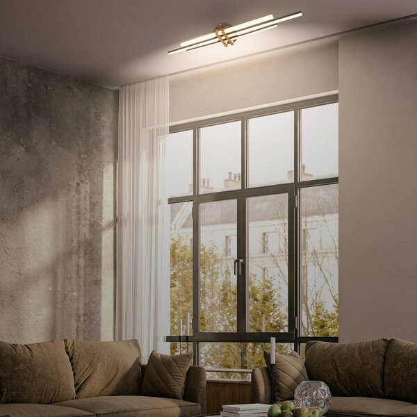 Briloner LED stropní svítidlo Tinka, barva dřeva/černá, délka 98 cm, Světlé dřevo, Obývací pokoj / jídelna, kov, Moderní
