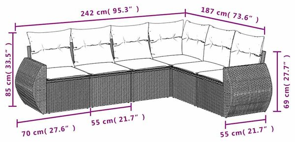 6dílná zahradní sedací souprava s poduškami černá polyratan 3221404