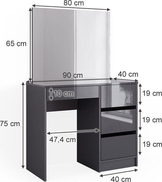 Toaletní stolek Vicco Sherry Antracit 90 cm se zrcadlem, Model 40838