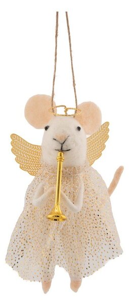 Textilní vánoční ozdoba 6 cm Angel Mouse Playing the Trumpet – Sass & Belle