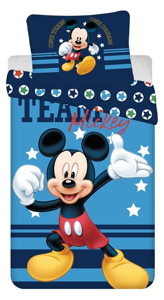 Dětské bavlněné povlečení s obrázkem pohádkové postavičky Mickeyho. Rozměr povlečení je 140x200, 70x90 cm