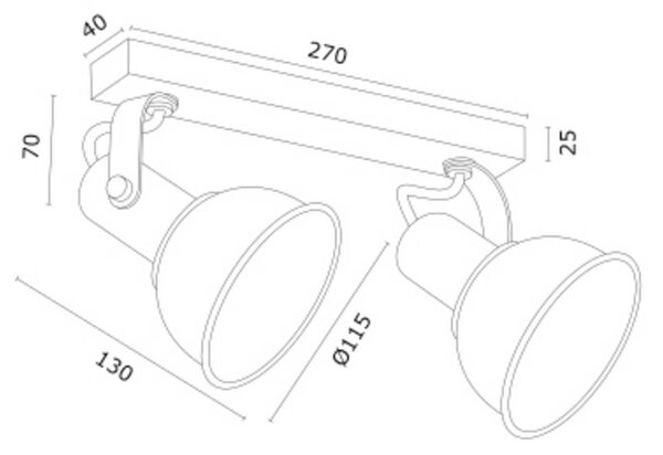 Argon Stropní světlo Trogir, béžové, 2 žárovky, délka 27 cm, stmívatelný, Krémová / jantar, Obývací pokoj / jídelna, kov, Industriální design