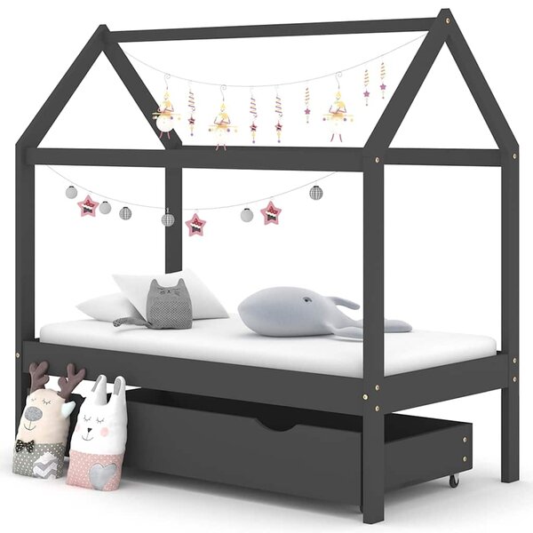 Rám dětské postele se zásuvkou tmavě šedý borovice 70 x 140 cm 322142