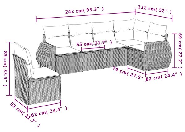 6dílná zahradní sedací souprava s poduškami černá polyratan 3221424