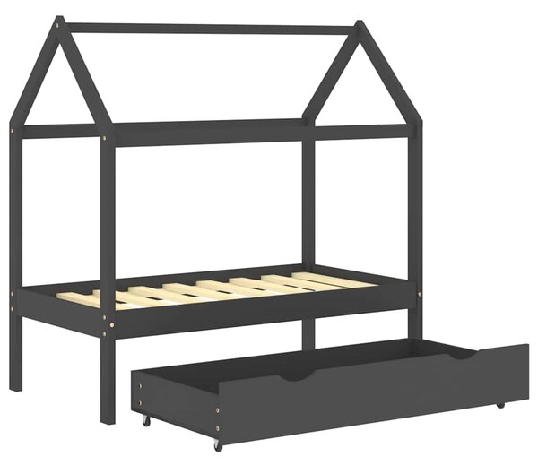 Rám dětské postele se zásuvkou tmavě šedý borovice 70 x 140 cm 322142