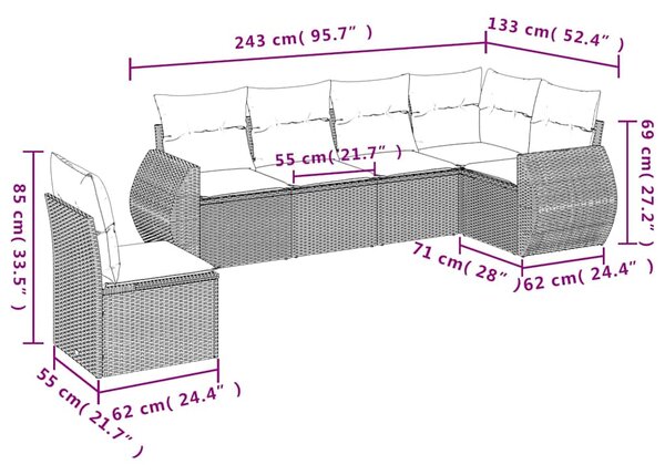 6dílná zahradní sedací souprava s polštáři černá polyratan 3221426