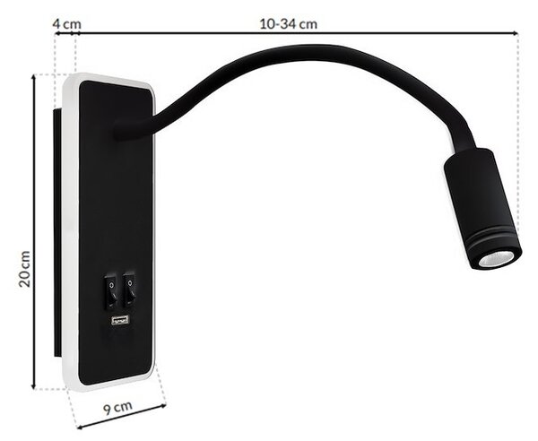 Nástěnné LED svítidlo Base, 1x LED 8+2w, 4000k, b, vypínač