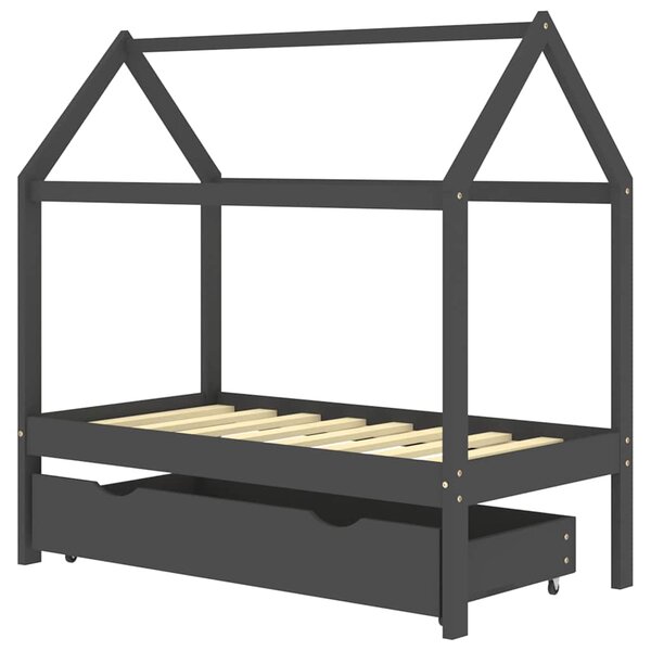 Rám dětské postele se zásuvkou tmavě šedý borovice 70 x 140 cm 322142