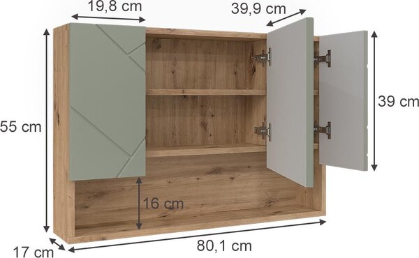 Koupelnová zrcadlová skříňka Vicco Irma Šalvějově zelená 80.1 x 55 cm, Model 59035