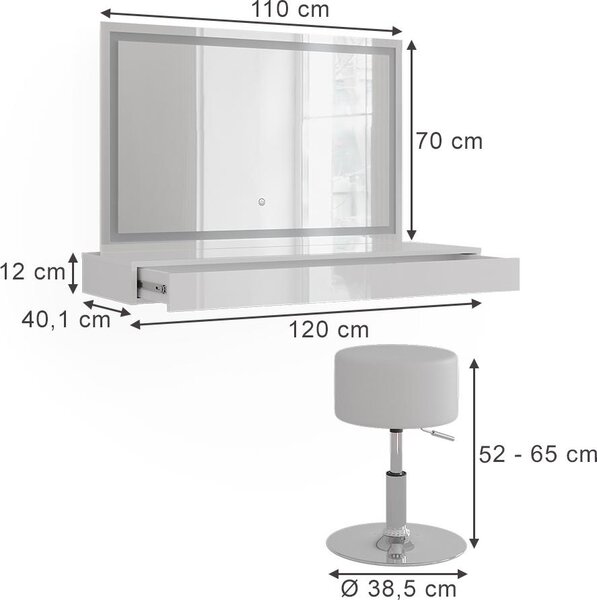 Toaletní stolek Vicco Sherry Bílá 120 cm 3 díly, Model 59578