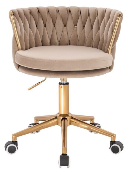 LuxuryForm DESIGN Židle LYON VELUR na zlaté podstavě s kolečky - latte