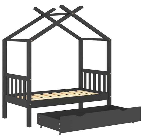 Rám dětské postele se zásuvkou tmavě šedý borovice 70 x 140 cm 322151
