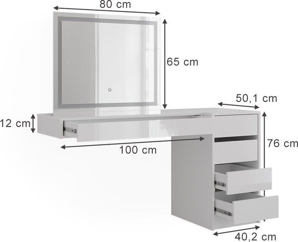 Toaletní stolek Vicco Sherry Bílá 100 cm 3 díly, Model 59565