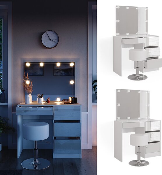 Toaletní stolek Vicco Sherry Bílá 90 cm s osvětlením LED a stoličkou, Model 39578