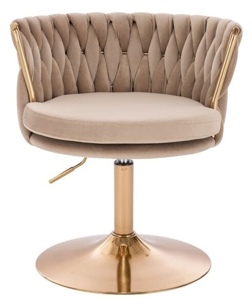 LuxuryForm DESIGN Židle LYON VELUR na zlatém talíři - latte