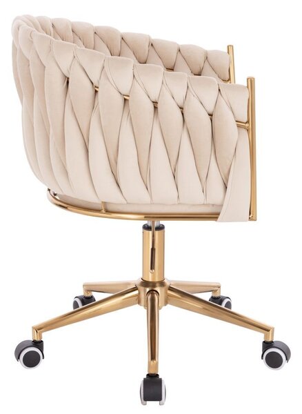 LuxuryForm DESIGN Židle NORDEN VELUR na zlaté podstavě s kolečky - krémová