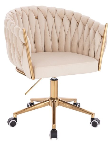 LuxuryForm DESIGN Židle NORDEN VELUR na zlaté podstavě s kolečky - krémová