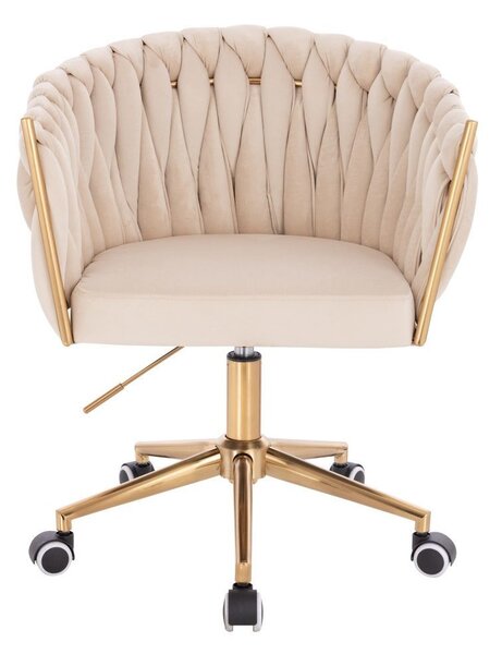LuxuryForm DESIGN Židle NORDEN VELUR na zlaté podstavě s kolečky - krémová