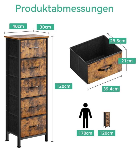 Malá komoda se 5 zásuvkami, ideální pro organizaci věcí