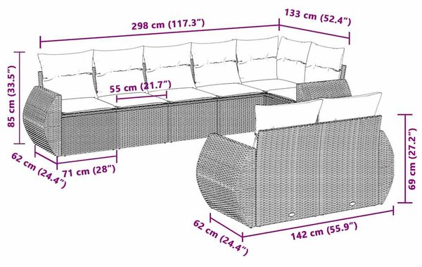 8dílná zahradní sedací souprava a podušky světle šedá polyratan 3221621