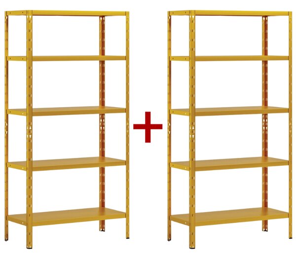 Policový regál 1+1 ZDARMA, 1800x900x400 mm, 5 polic, nosnost police 70 kg, žlutý