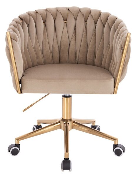 LuxuryForm DESIGN Židle NORDEN VELUR na zlaté podstavě s kolečky - latte