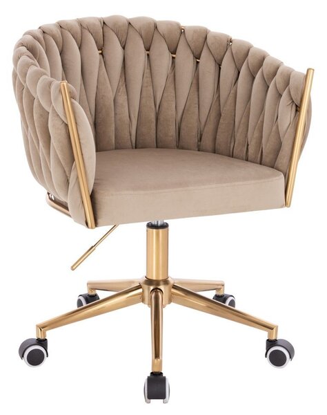 LuxuryForm DESIGN Židle NORDEN VELUR na zlaté podstavě s kolečky - latte