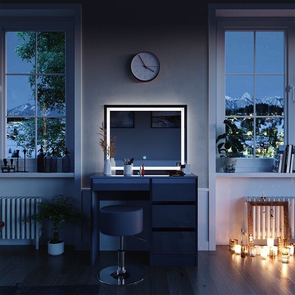 Toaletní stolek Vicco Sherry Antracit 90 cm se zrcadlem LED a stoličkou, Model 40844