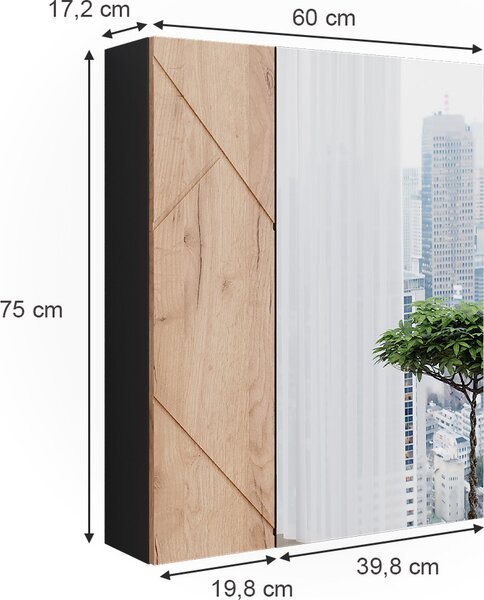 Koupelnová zrcadlová skříňka Vicco Irma Antracit/zlatý dub 60 x 75 cm, Model 52076