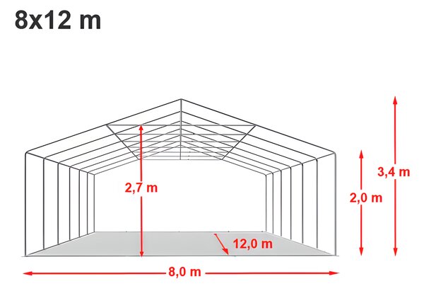 Párty stan 8x12m MAX 2m - ohnivzdorný barva Bílá