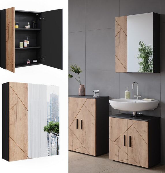 Koupelnová zrcadlová skříňka Vicco Irma Antracit/zlatý dub 60 x 75 cm, Model 52076