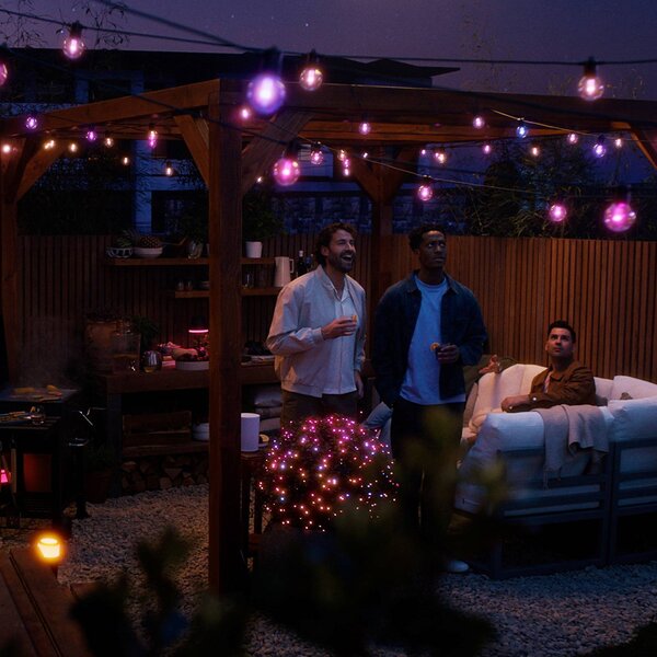 Philips Hue LED světelná řetěz Festavia Globe 14 m 20 ks IP65, stmívatelný, Černá, kov, Moderní
