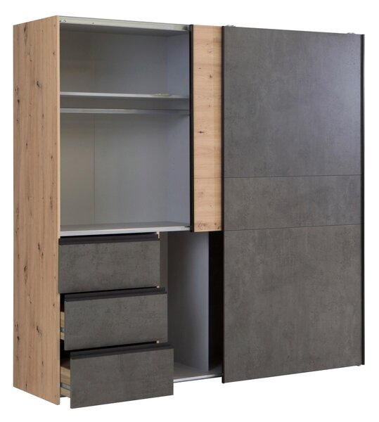 SKŘÍŇ S POSUVNÝMI DVEŘMI, tmavě šedá, dub artisan, 170/200/61 cm Carryhome - Šatní skříně