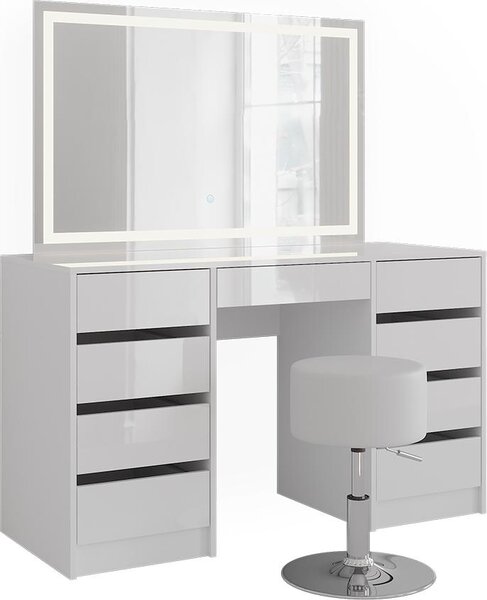 Toaletní stolek Vicco Sherry Bílá/bílý vysoký lesk 128.2 cm s LED zrcadlem a taburetem, Model 57636