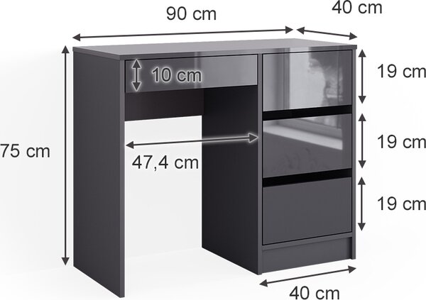 Toaletní stolek Vicco Sherry Antracit 90 cm se 4 zásuvkami, Model 40830