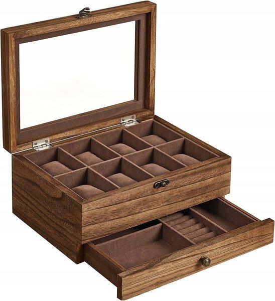 SONGMICS Úložný box na hodinky Vrangle hnědý