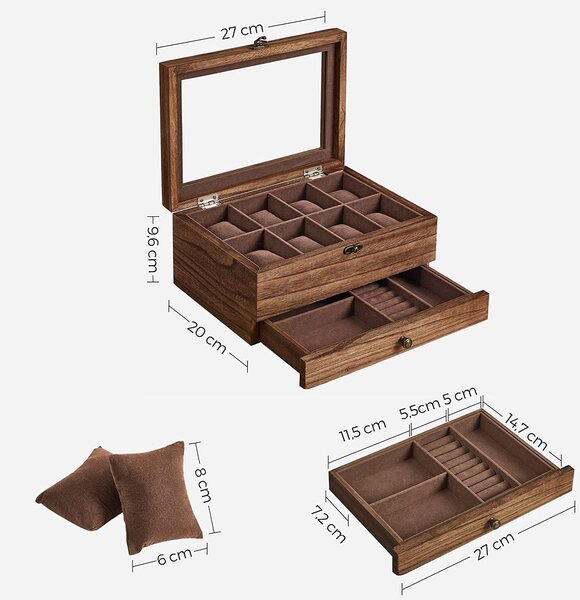 SONGMICS Úložný box na hodinky Vrangle hnědý
