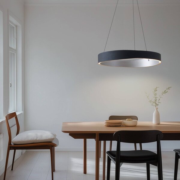 Lucande LED závěsné světlo Daelor, černá/hliník, stmívatelné, stmívatelný, Černá, Obývací pokoj / jídelna, kov, Design