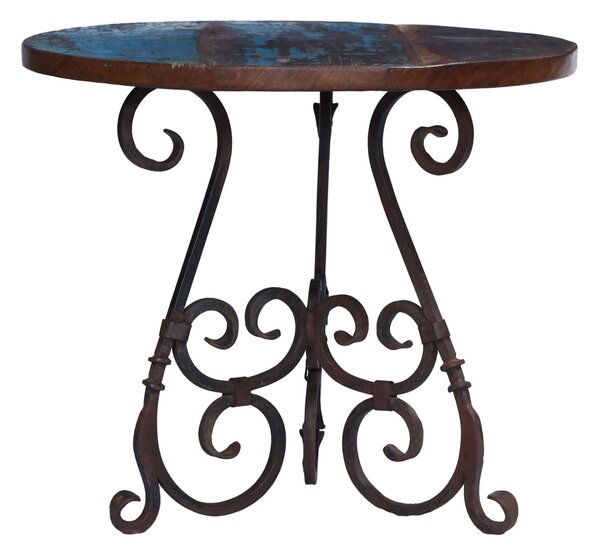Kulatý stolek z teakového dřeva v "Goa" stylu, kovové nohy, 76x76x65cm