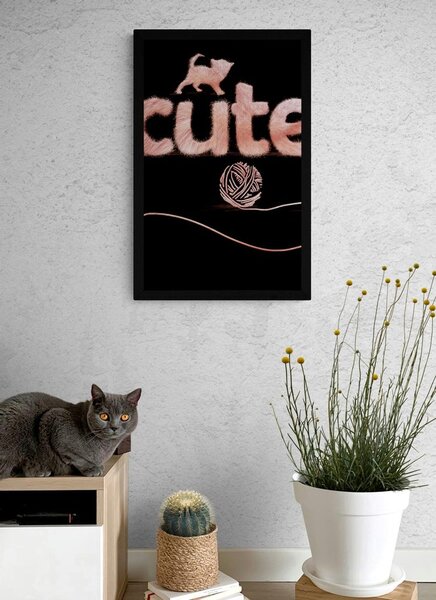 Plakát kočka s klubkem a nápisem Cute