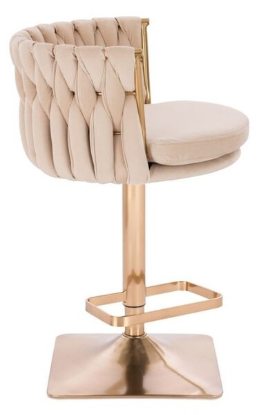 LuxuryForm DESIGN Barová židle LYON VELUR na zlaté hranaté podstavě - krémová