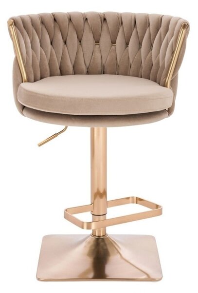 LuxuryForm DESIGN Barová židle LYON VELUR na zlaté hranaté podstavě - latte