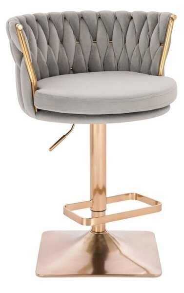 LuxuryForm DESIGN Barová židle LYON VELUR na zlaté hranaté podstavě - světle šedá