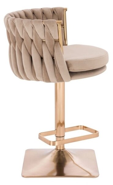 LuxuryForm DESIGN Barová židle LYON VELUR na zlaté hranaté podstavě - latte