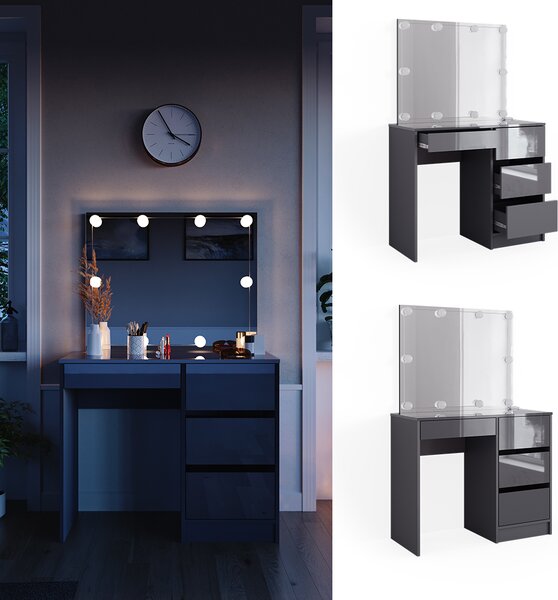Toaletní stolek Vicco Sherry Antracit 90 cm se zrcadlem a LED osvětlením, Model 40839
