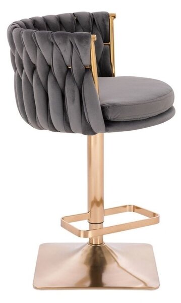LuxuryForm DESIGN Barová židle LYON VELUR na zlaté hranaté podstavě - tmavě šedá