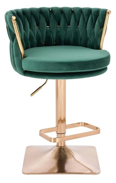 LuxuryForm DESIGN Barová židle LYON VELUR na zlaté hranaté podstavě - zelená