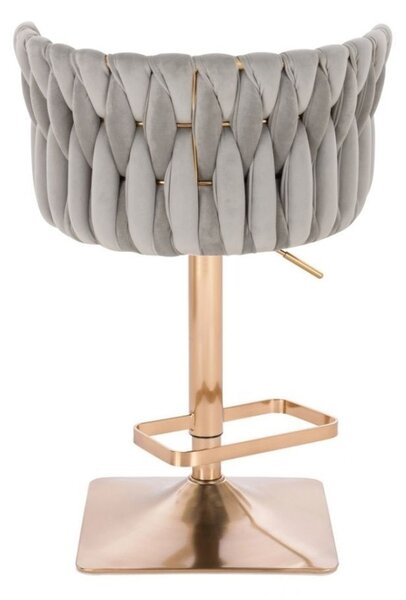 LuxuryForm DESIGN Barová židle LYON VELUR na zlaté hranaté podstavě - světle šedá