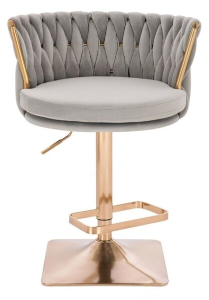 LuxuryForm DESIGN Barová židle LYON VELUR na zlaté hranaté podstavě - světle šedá