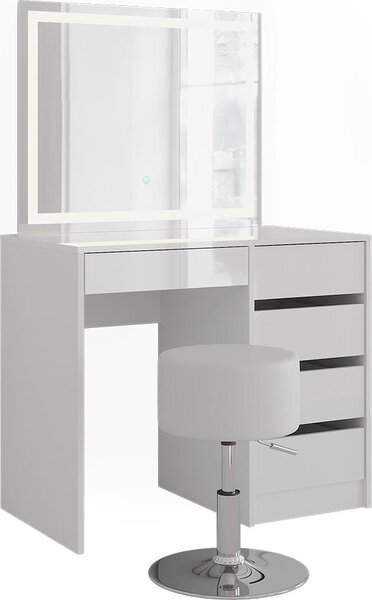 Toaletní stolek Vicco Sherry Bílá/bílý vysoký lesk 89.8 cm s LED zrcadlem a stoličkou, Model 57697